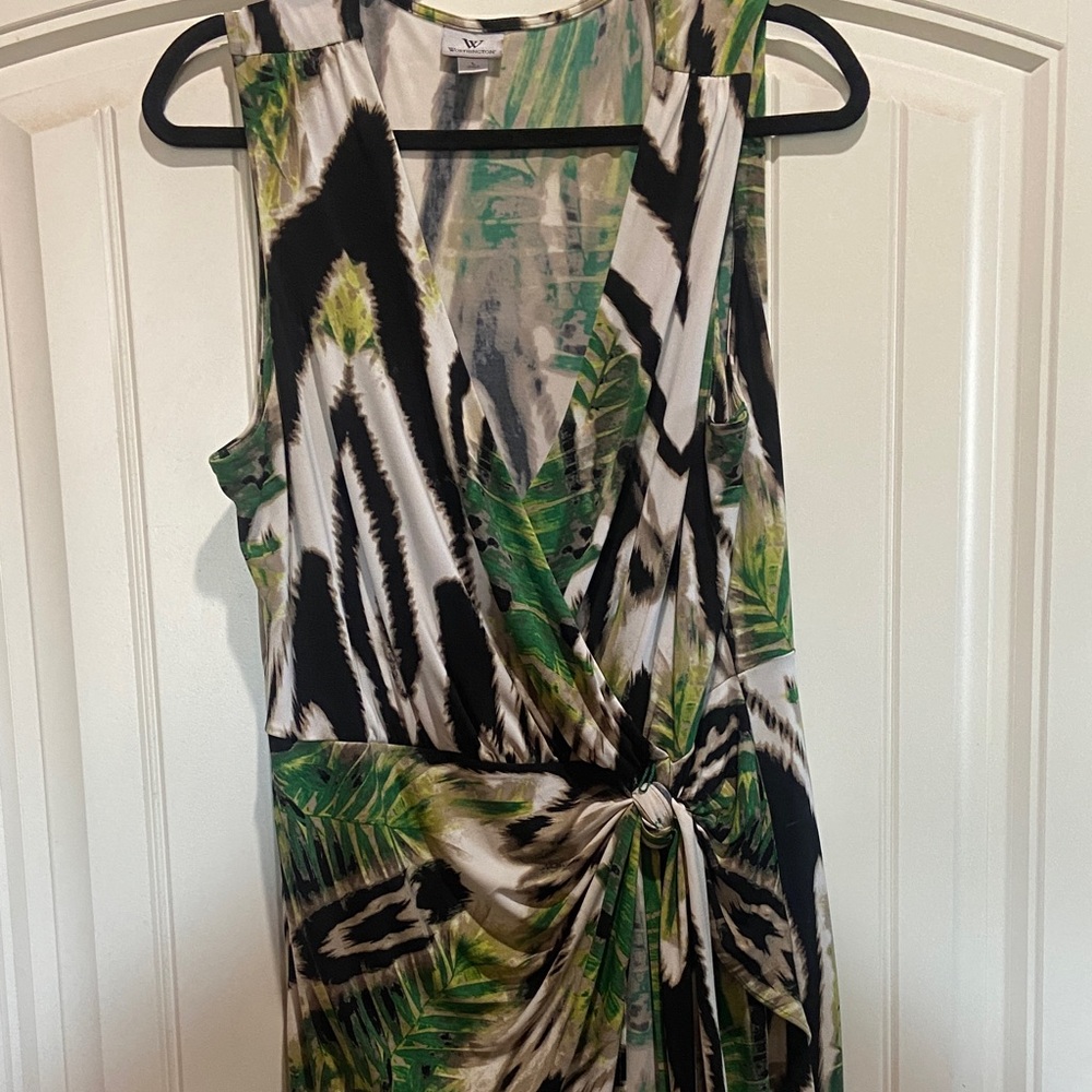 Worthington Green and Black Abstract Midi Dress